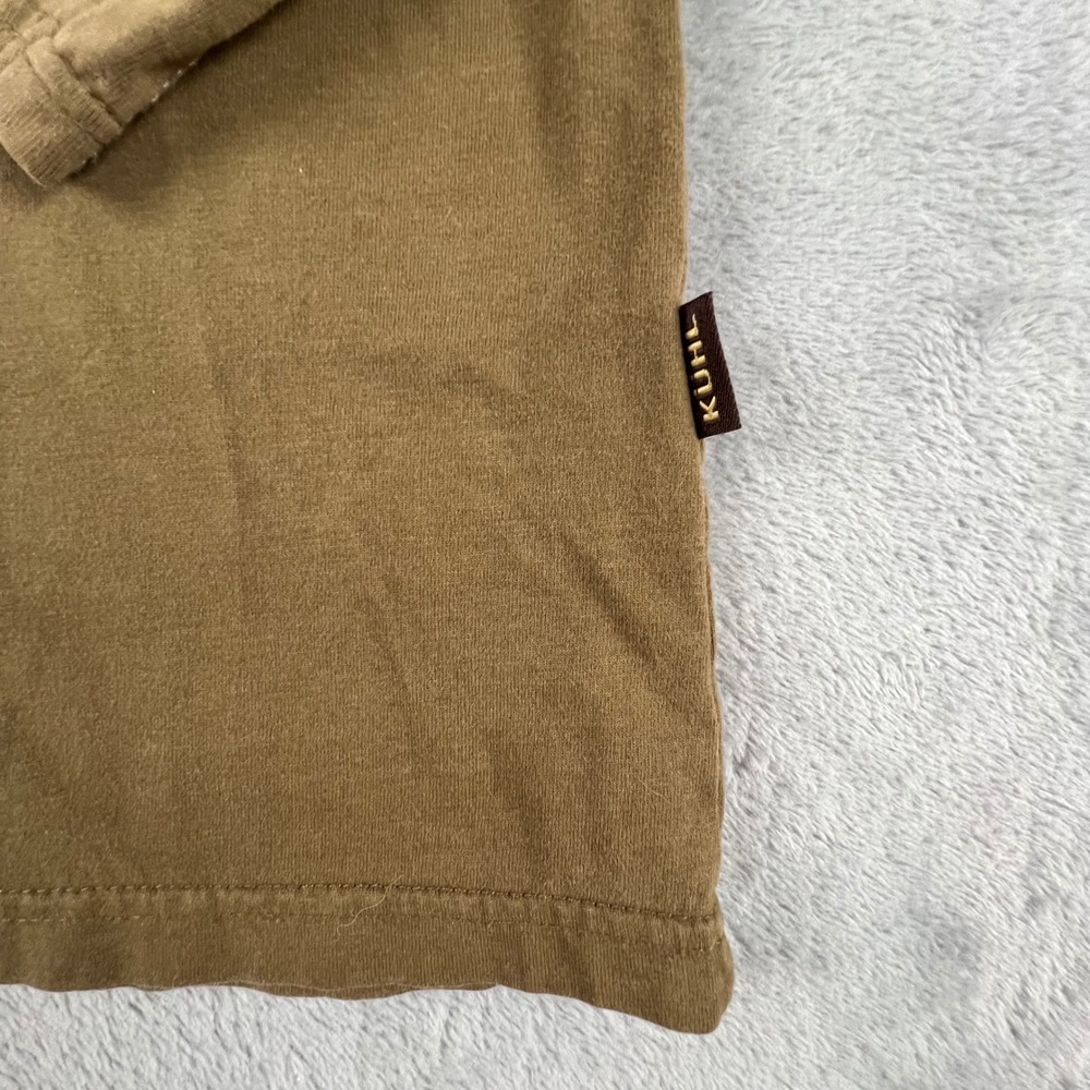 KUHL Long Sleeve Pullover Mock Neck Henley Shirt Khaki Mens Size L Cotton Gorp - Picture 2 of 15